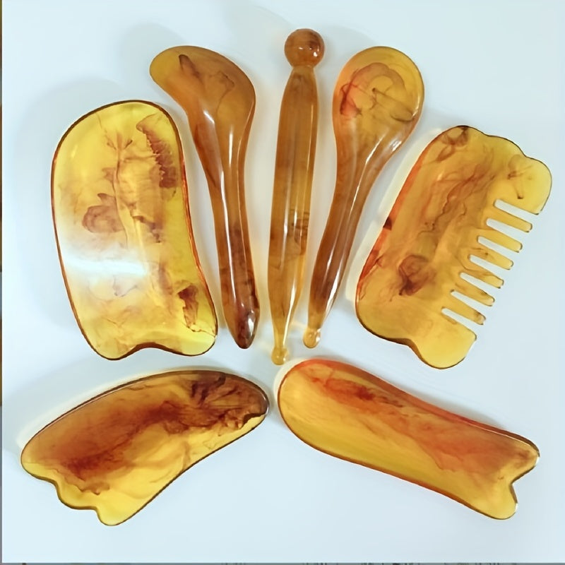 7pcs Gua Sha Beauty Massage Tool Set - Natural Resin Gua Sha Scrapers For Face, Back & Neck - Relax Muscles & Release Stress - Mother's Day Gift